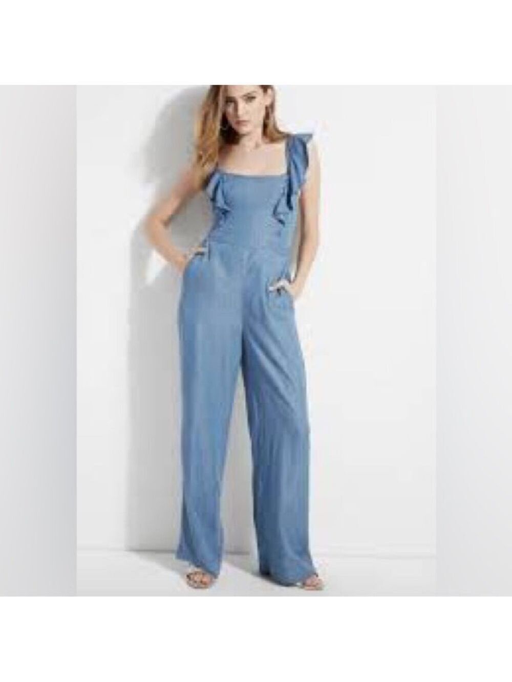 Sugar Lips Denim Blue Sleeveless Jumpsuit Sz XS